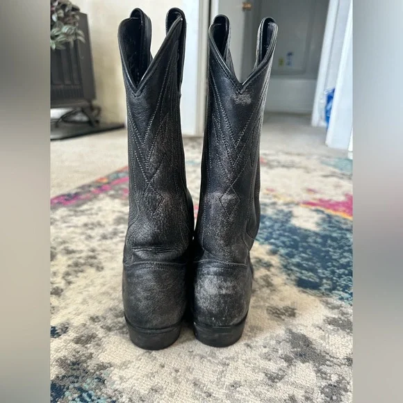 Frye Distressed Black Grey Leather Cowboy Cowgirl Boots Size 8 Womens - Picture 4 of 7
